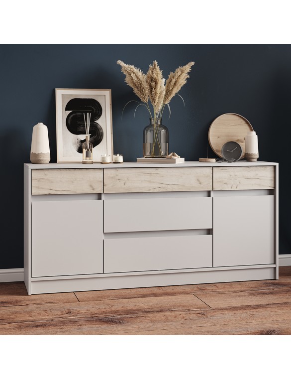 Великий комод із дверима та шухлядами Еверест Стайл-1600 160,2х39х75,4 см Кашемір/Дуб крафт сірий (DTM-071156)