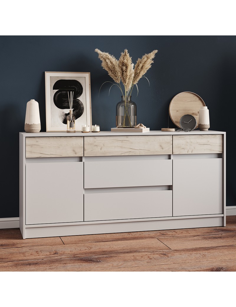 Великий комод із дверима та шухлядами Еверест Стайл-1600 160,2х39х75,4 см Кашемір/Дуб крафт сірий (DTM-071156)