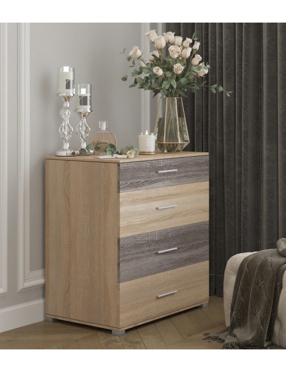 Комод Еверест на 4 ящики Бриз К-5 (телескопи) 70х38х72.5 дуб сонома + трюфель (DTM-2491)