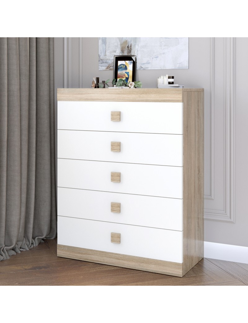 Високий комод Еверест на 5 ящиків Соната-2 80х38х101 дуб сонома + білий (DTM-2019)