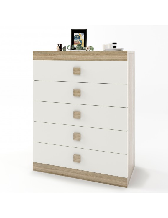 Високий комод Еверест на 5 ящиків Соната-2 80х38х101 дуб сонома + білий (DTM-2019)