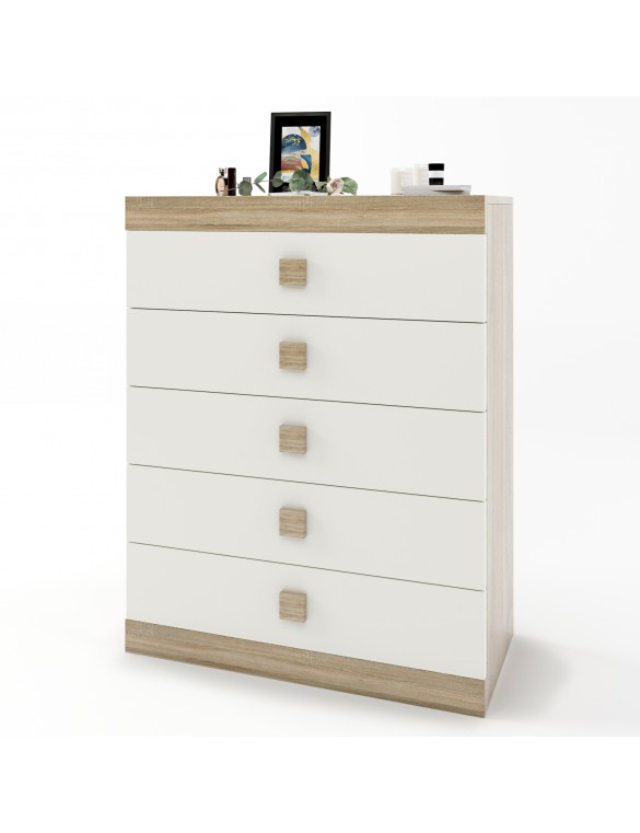 Високий комод Еверест на 5 ящиків Соната-2 80х38х101 дуб сонома + білий (DTM-2019)