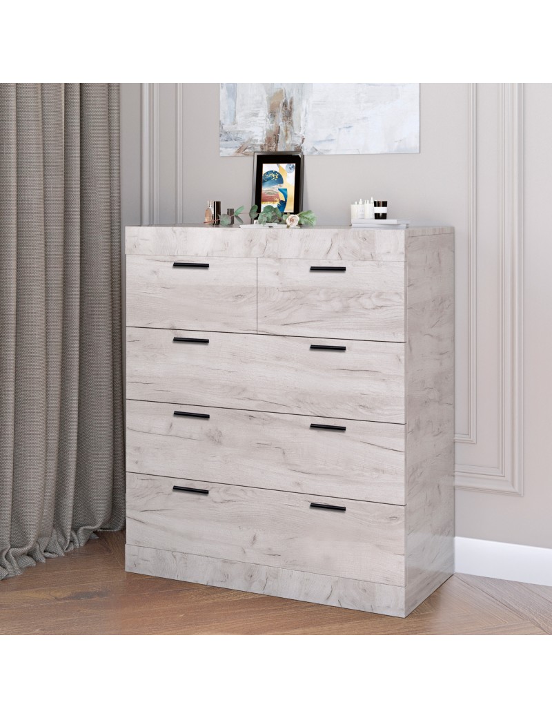 Комод для речей Еверест на 5 ящиків Соната-3 80х38х94 дуб крафт білий (DTM-2697)