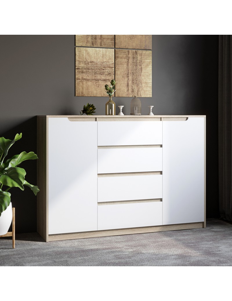 Великий комод для дому Еверест Мікс-3 (телескопи) 140х38х97 дуб сонома + білий (DTM-2005)