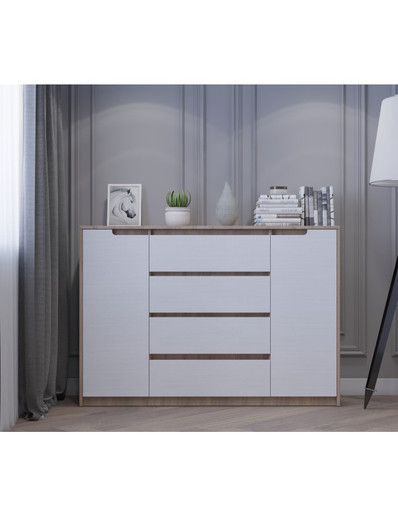 Великий комод для дому Еверест Мікс-3 (телескопи) 140х38х97 дуб сонома + білий (DTM-2005)