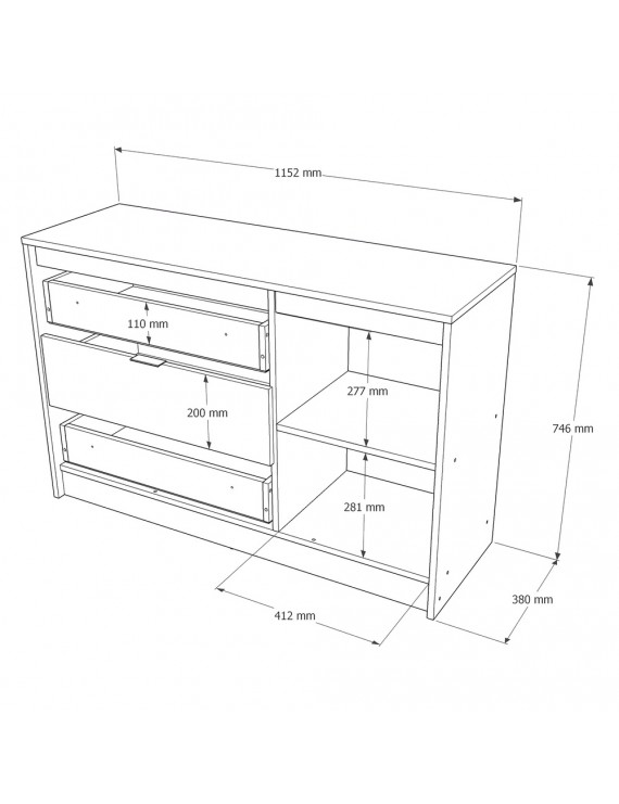 Комод із дверима та 3-ма шухлядами Еверест Сіті-1150 115,2х38х74,6 Дуб сонома/Графіт (DTM-071099)