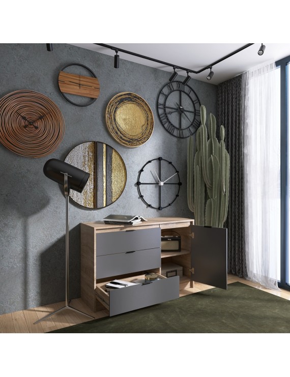 Комод із дверима та 3-ма шухлядами Еверест Сіті-1150 115,2х38х74,6 Дуб сонома/Графіт (DTM-071099)