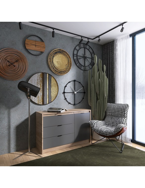 Комод із дверима та 3-ма шухлядами Еверест Сіті-1150 115,2х38х74,6 Дуб сонома/Графіт (DTM-071099)