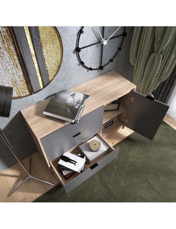 Комод із дверима та 3-ма шухлядами Еверест Сіті-1150 115,2х38х74,6 Дуб сонома/Графіт (DTM-071099)