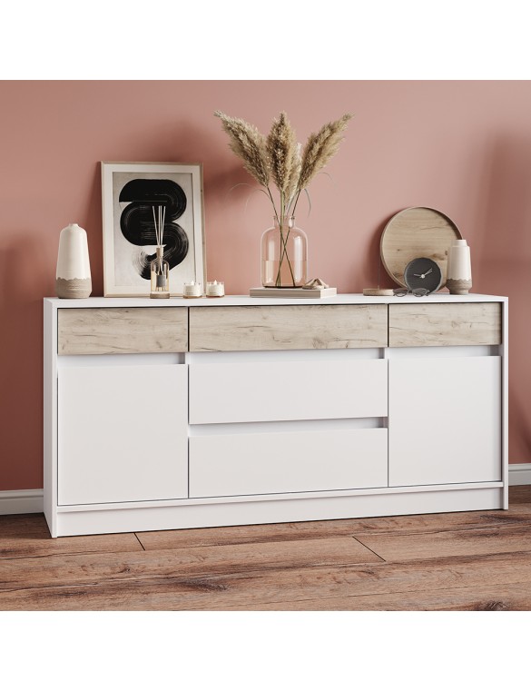 Великий комод із дверима та шухлядами Еверест Стайл-1600 160,2х39х75,4 см Німфея Альба (білий)/Дуб Крафт сірий (DTM-071157)