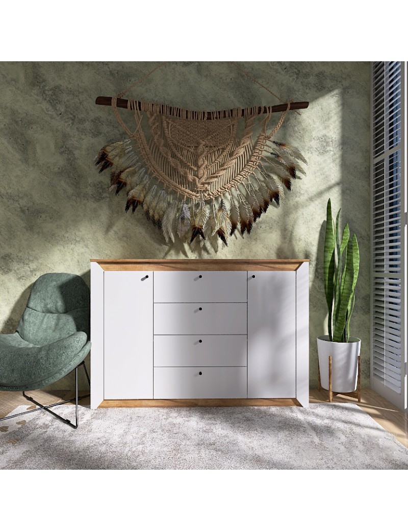 Комод в спальню Еверест Нордік-1400 140х38х95 см Білий + Дуб крафт золотий (DTM-5531)