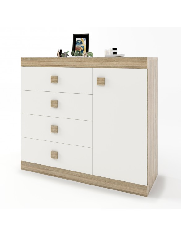 Комод з дверима та 4-ма ящиками Еверест Соната-5 105х38х94 дуб сонома + білий (DTM-2062)