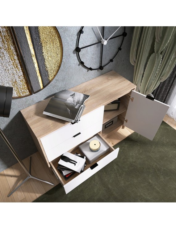 Комод із дверима та 3-ма шухлядами Еверест Сіті-1150 115,2х38х74,6 Дуб сонома/Білий (DTM-071100)