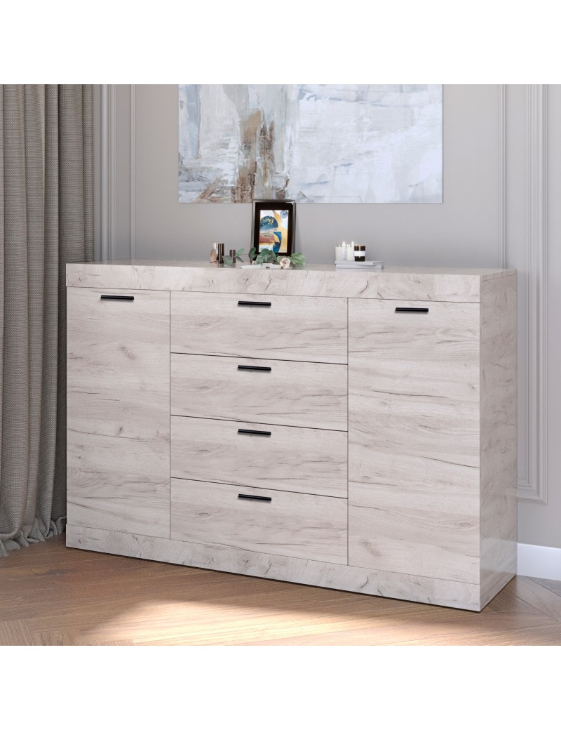 Великий комод Еверест на 4 ящика Соната-8 140х38х94 дуб крафт білий (DTM-2707)