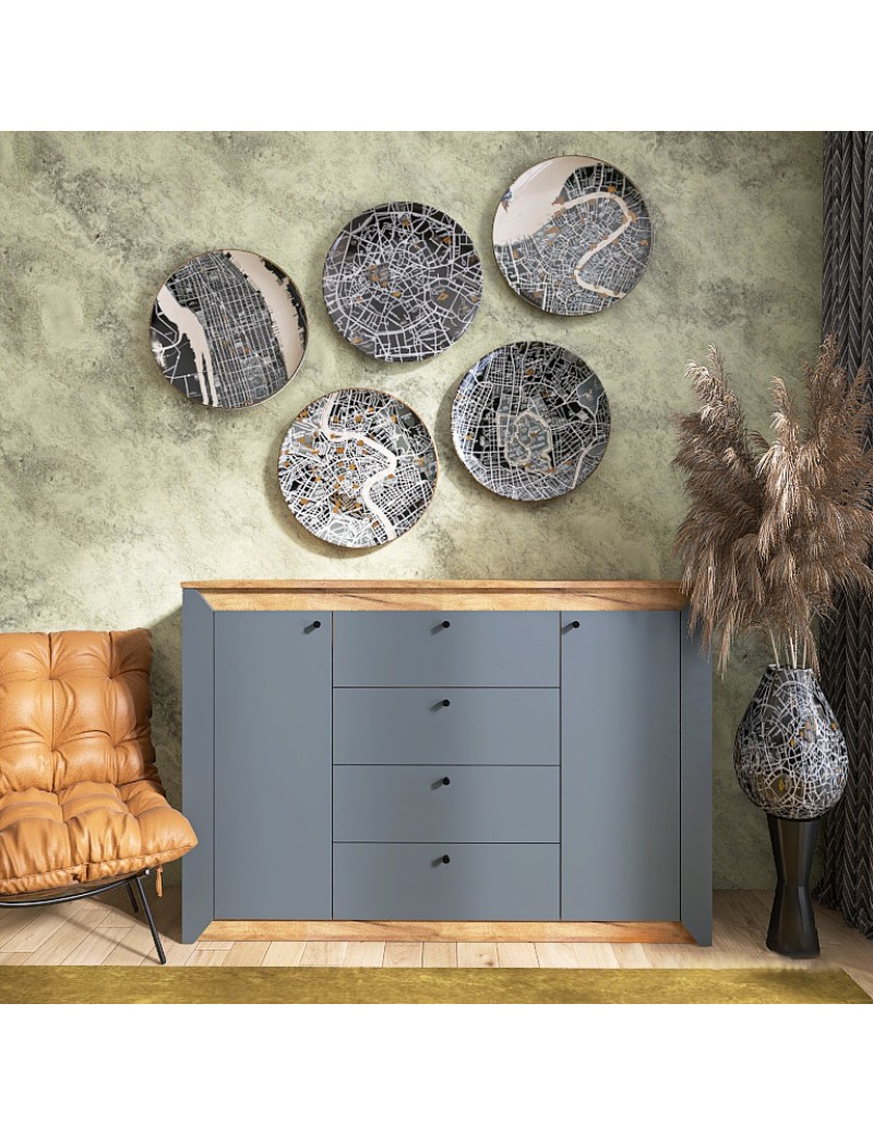 Комод в спальню Еверест Нордік-1400 140х38х95 см Графіт + Дуб крафт золотий (DTM-5532)