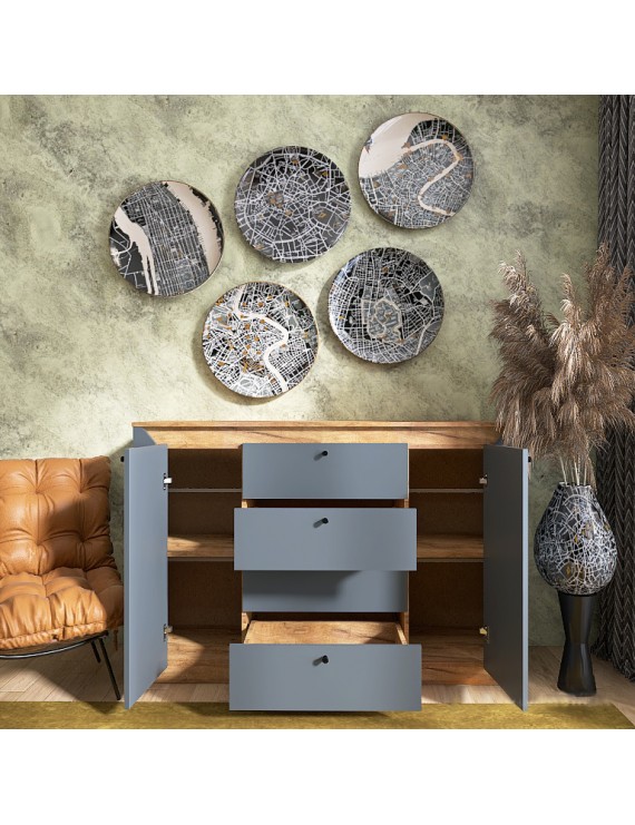 Комод в спальню Еверест Нордік-1400 140х38х95 см Графіт + Дуб крафт золотий (DTM-5532)