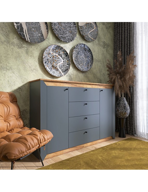 Комод в спальню Еверест Нордік-1400 140х38х95 см Графіт + Дуб крафт золотий (DTM-5532)