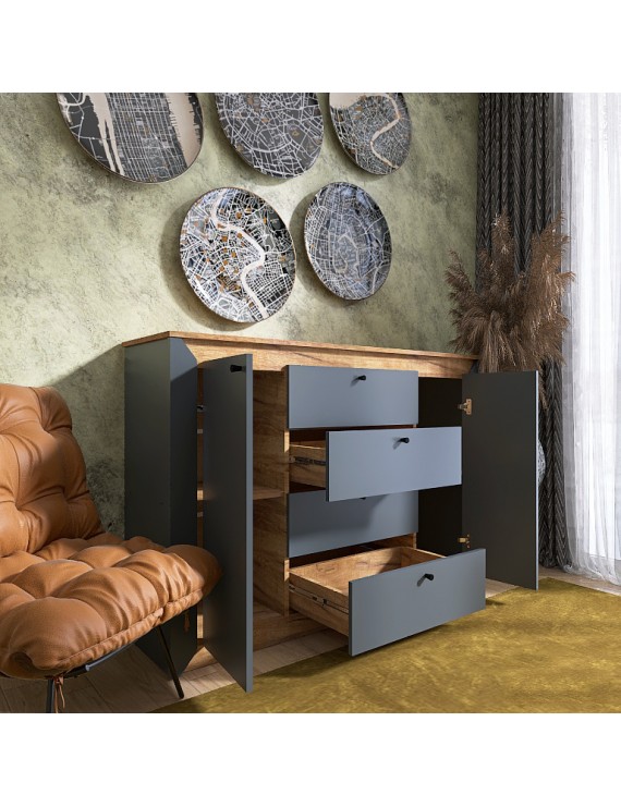 Комод в спальню Еверест Нордік-1400 140х38х95 см Графіт + Дуб крафт золотий (DTM-5532)