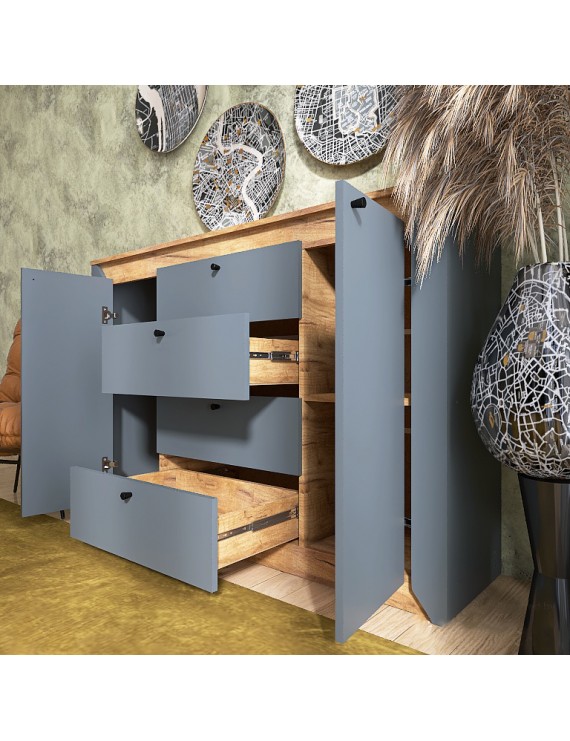 Комод в спальню Еверест Нордік-1400 140х38х95 см Графіт + Дуб крафт золотий (DTM-5532)