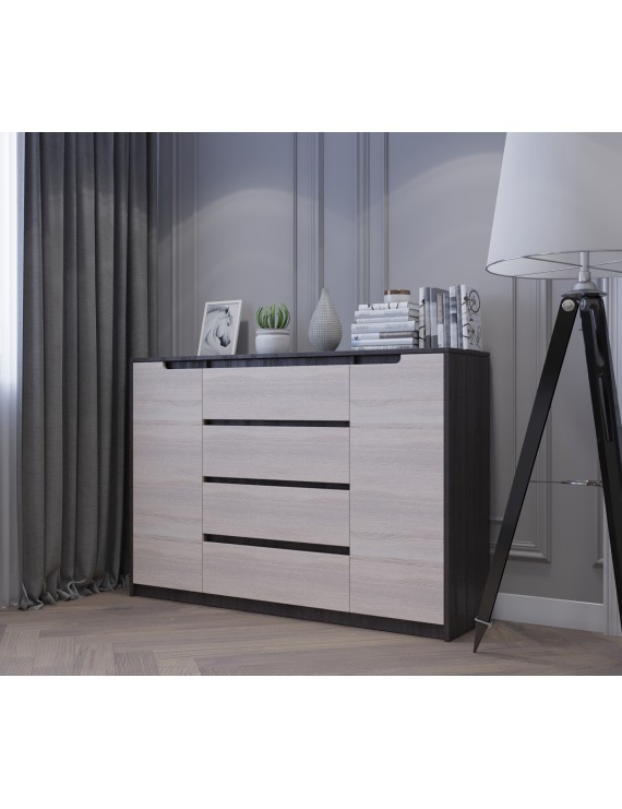 Великий комод для дому Еверест Мікс-3 (телескопи) 140х38х97 венге + дуб молочний (DTM-2007)