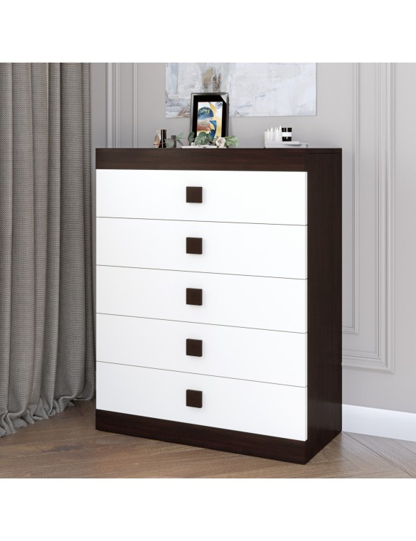Високий комод Еверест на 5 ящиків Соната-2 80х38х101 венге темний + білий (DTM-2021)