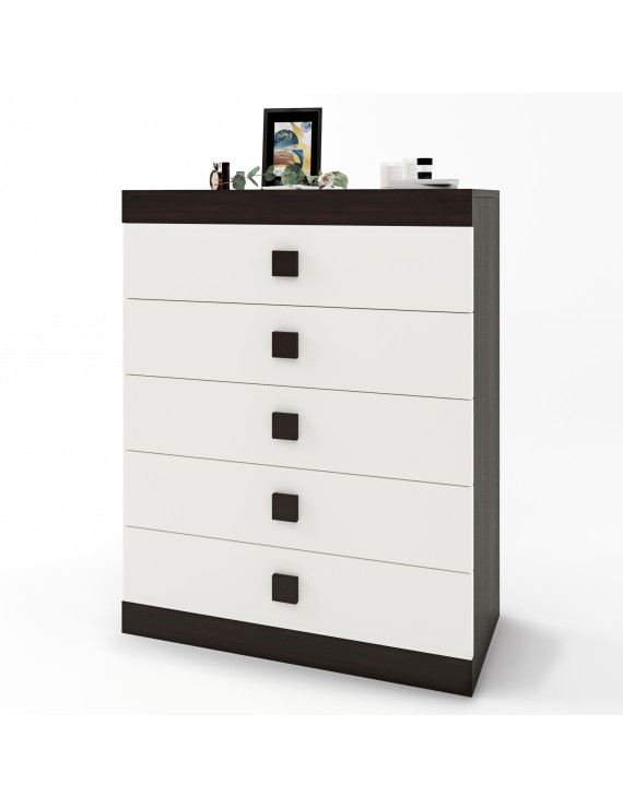 Високий комод Еверест на 5 ящиків Соната-2 80х38х101 венге темний + білий (DTM-2021)