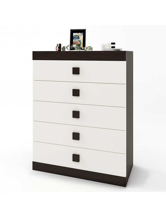 Високий комод Еверест на 5 ящиків Соната-2 80х38х101 венге темний + білий (DTM-2021)