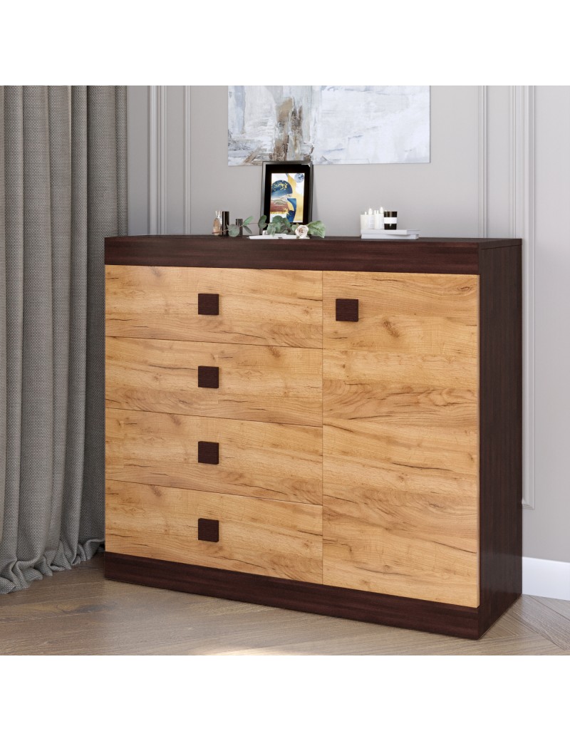 Комод з дверима та 4-ма ящиками Еверест Соната-5 105х38х94 венге темний + дуб крафт золотий (DTM-2063)
