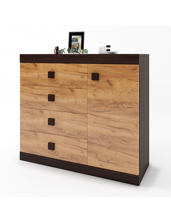 Комод з дверима та 4-ма ящиками Еверест Соната-5 105х38х94 венге темний + дуб крафт золотий (DTM-2063)