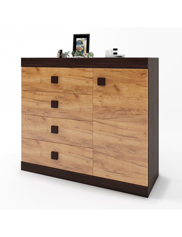 Комод з дверима та 4-ма ящиками Еверест Соната-5 105х38х94 венге темний + дуб крафт золотий (DTM-2063)