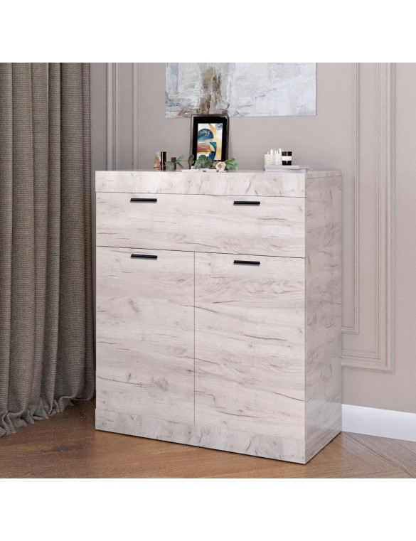 Комод з дверцятами та ящиком Еверест Соната-4 80х38х94 дуб крафт білий (DTM-2699)