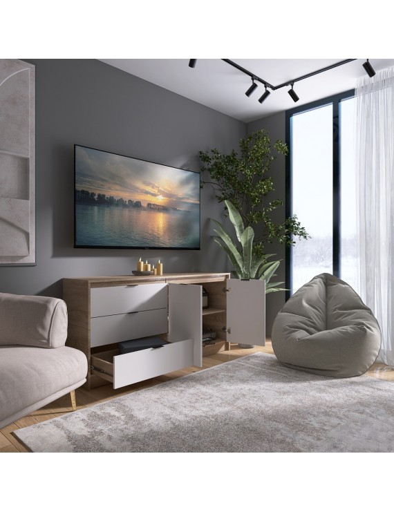 Великий комод із дверима та 3-ма шухлядами Еверест Сіті-1500 150,2х38х74,6 Дуб сонома/Білий (DTM-071102)