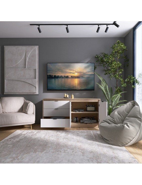 Великий комод із дверима та 3-ма шухлядами Еверест Сіті-1500 150,2х38х74,6 Дуб сонома/Білий (DTM-071102)