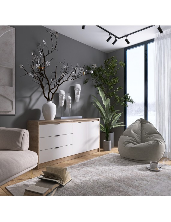 Великий комод із дверима та 3-ма шухлядами Еверест Сіті-1500 150,2х38х74,6 Дуб сонома/Білий (DTM-071102)