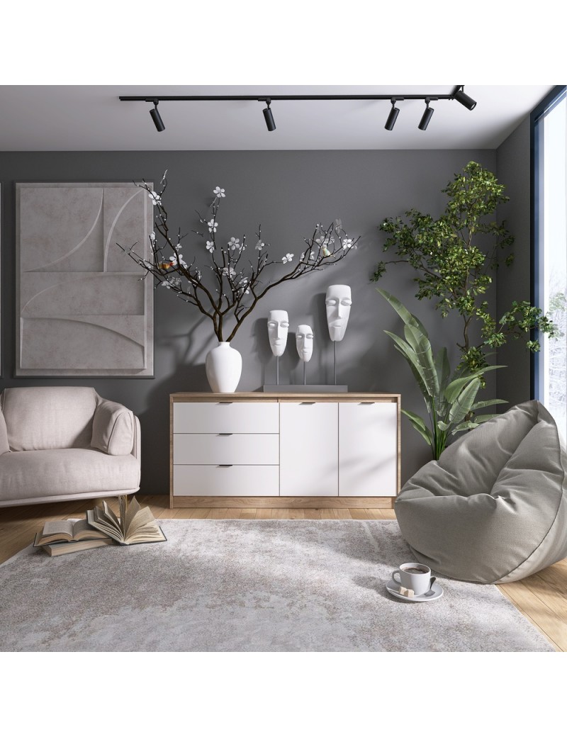 Великий комод із дверима та 3-ма шухлядами Еверест Сіті-1500 150,2х38х74,6 Дуб сонома/Білий (DTM-071102)