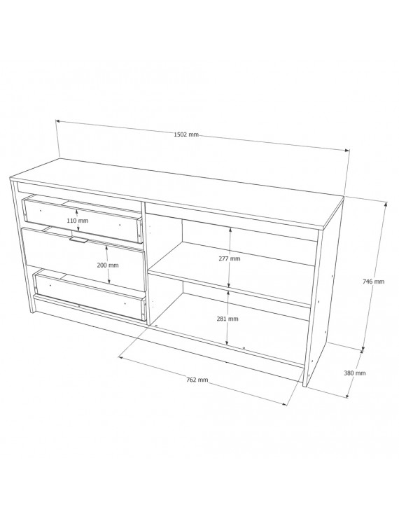 Великий комод із дверима та 3-ма шухлядами Еверест Сіті-1500 150,2х38х74,6 Дуб сонома/Графіт (DTM-071101)