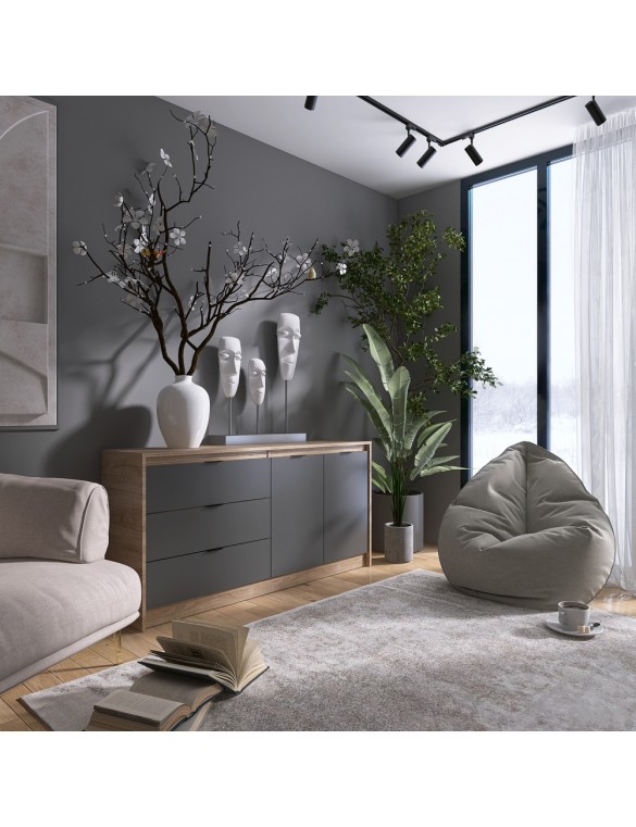 Великий комод із дверима та 3-ма шухлядами Еверест Сіті-1500 150,2х38х74,6 Дуб сонома/Графіт (DTM-071101)