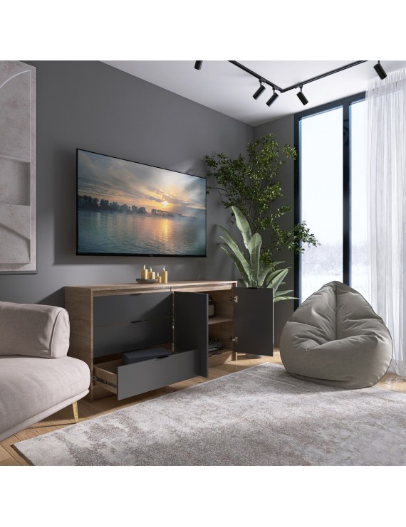 Великий комод із дверима та 3-ма шухлядами Еверест Сіті-1500 150,2х38х74,6 Дуб сонома/Графіт (DTM-071101)