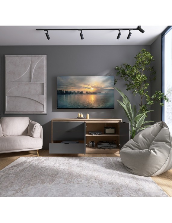 Великий комод із дверима та 3-ма шухлядами Еверест Сіті-1500 150,2х38х74,6 Дуб сонома/Графіт (DTM-071101)