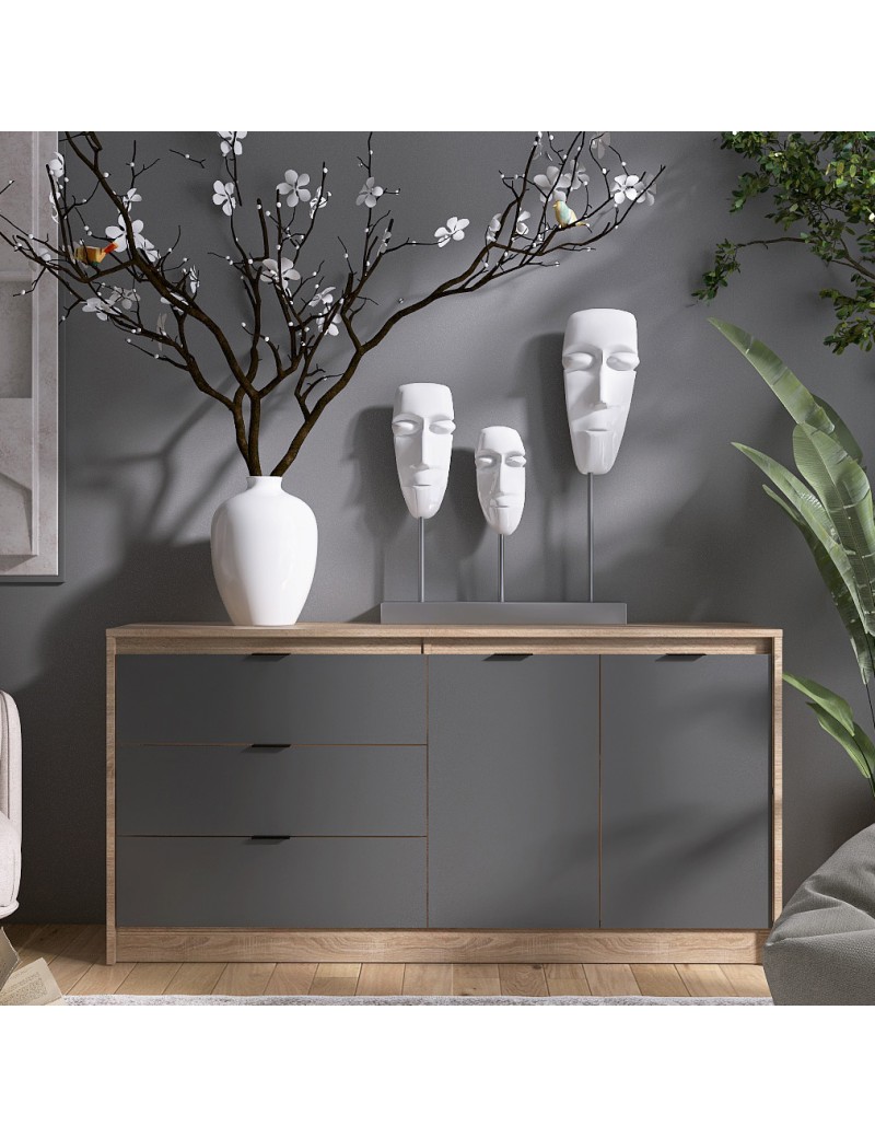 Великий комод із дверима та 3-ма шухлядами Еверест Сіті-1500 150,2х38х74,6 Дуб сонома/Графіт (DTM-071101)