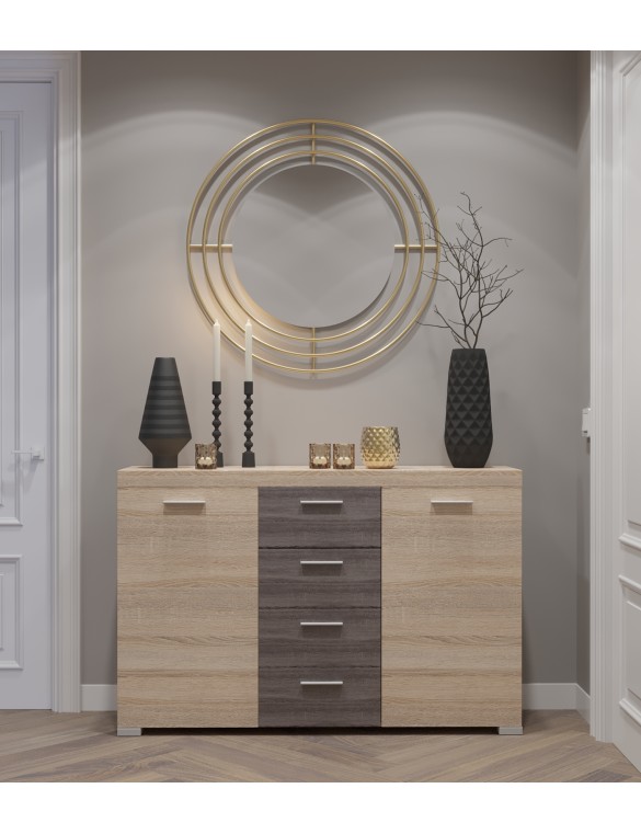 Великий комод Еверест К-7 Британія 140х38х92 сонома + трюфель (роликові) (DTM-2009)