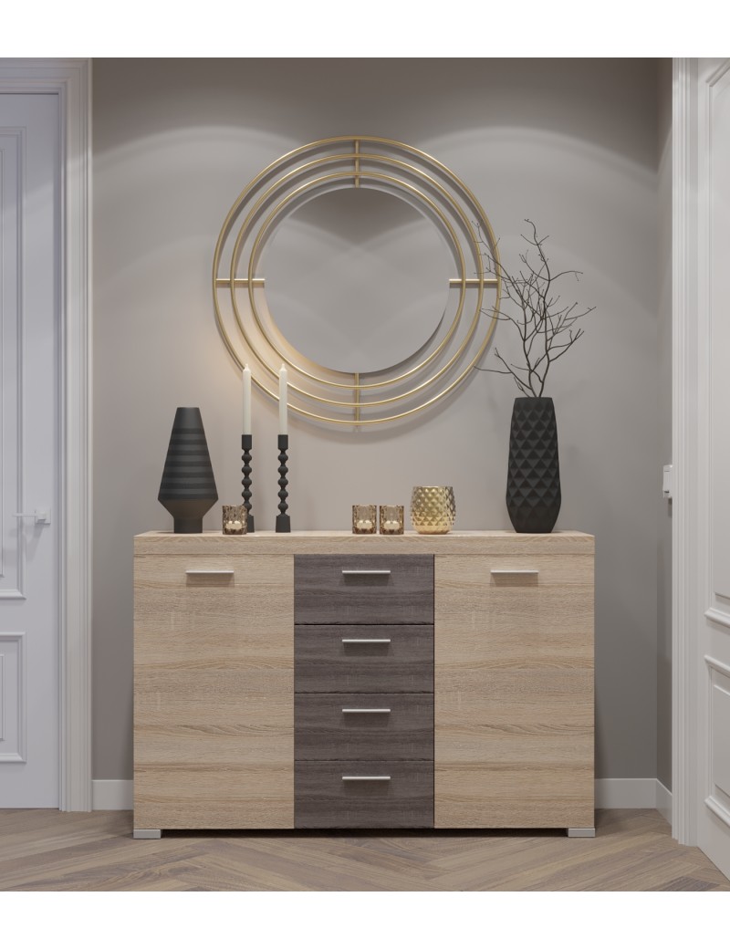 Великий комод Еверест К-7 Британія 140х38х92 сонома + трюфель (роликові) (DTM-2009)