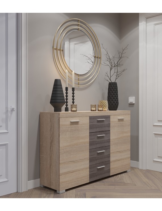 Великий комод Еверест К-7 Британія 140х38х92 сонома + трюфель (роликові) (DTM-2009)