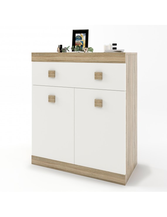 Комод з дверима та ящиком Еверест Соната-4 80х38х94 дуб сонома + білий (DTM-2065)