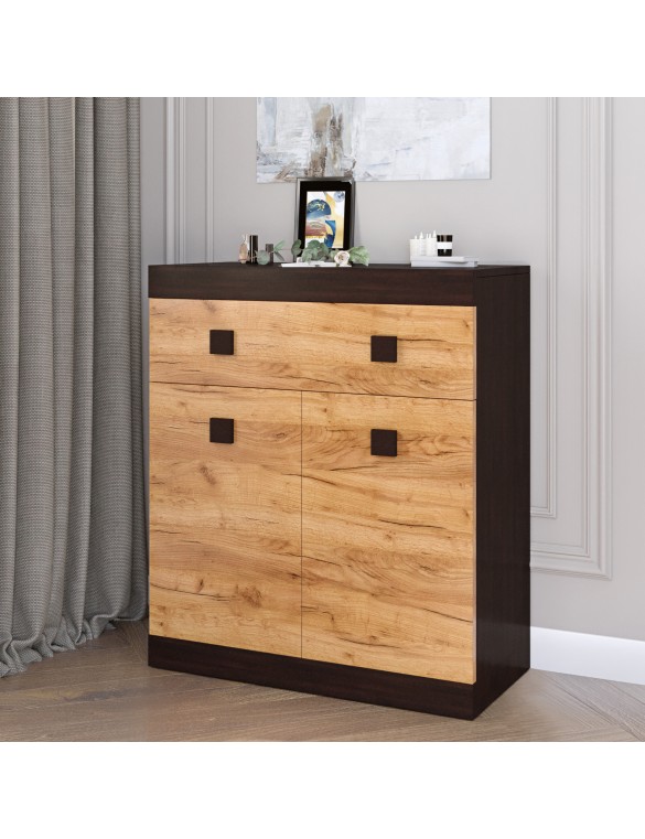 Комод з дверима та ящиком Еверест Соната-4 80х38х94 венге темний + дуб крафт золотий (DTM-2066)