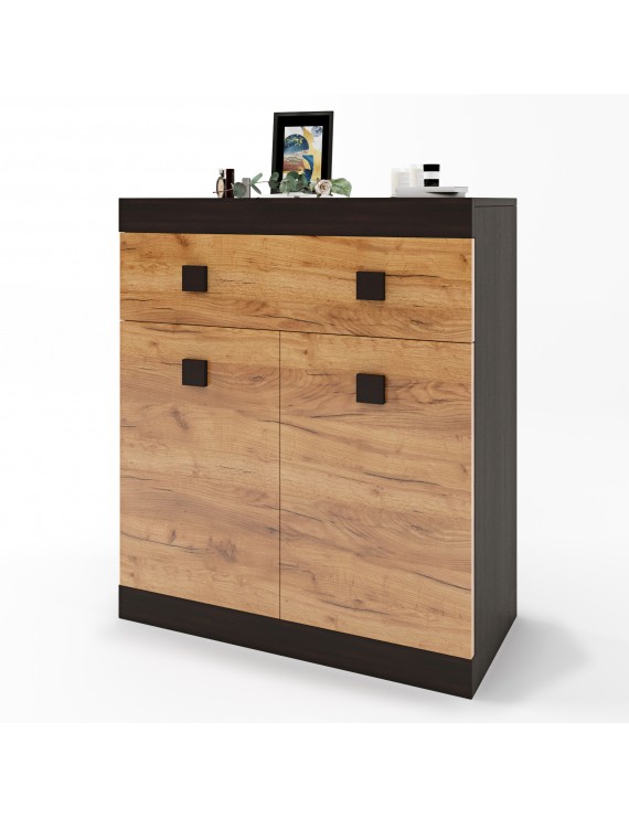 Комод з дверима та ящиком Еверест Соната-4 80х38х94 венге темний + дуб крафт золотий (DTM-2066)