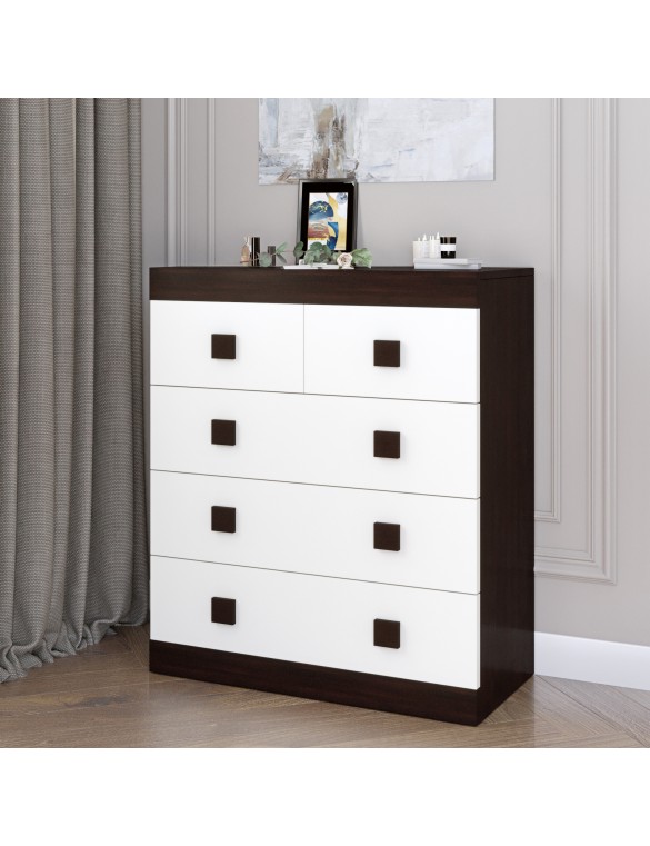 Комод для речей Еверест на 5 ящиків Соната-3 80х38х94 венге + білий (DTM-2603)