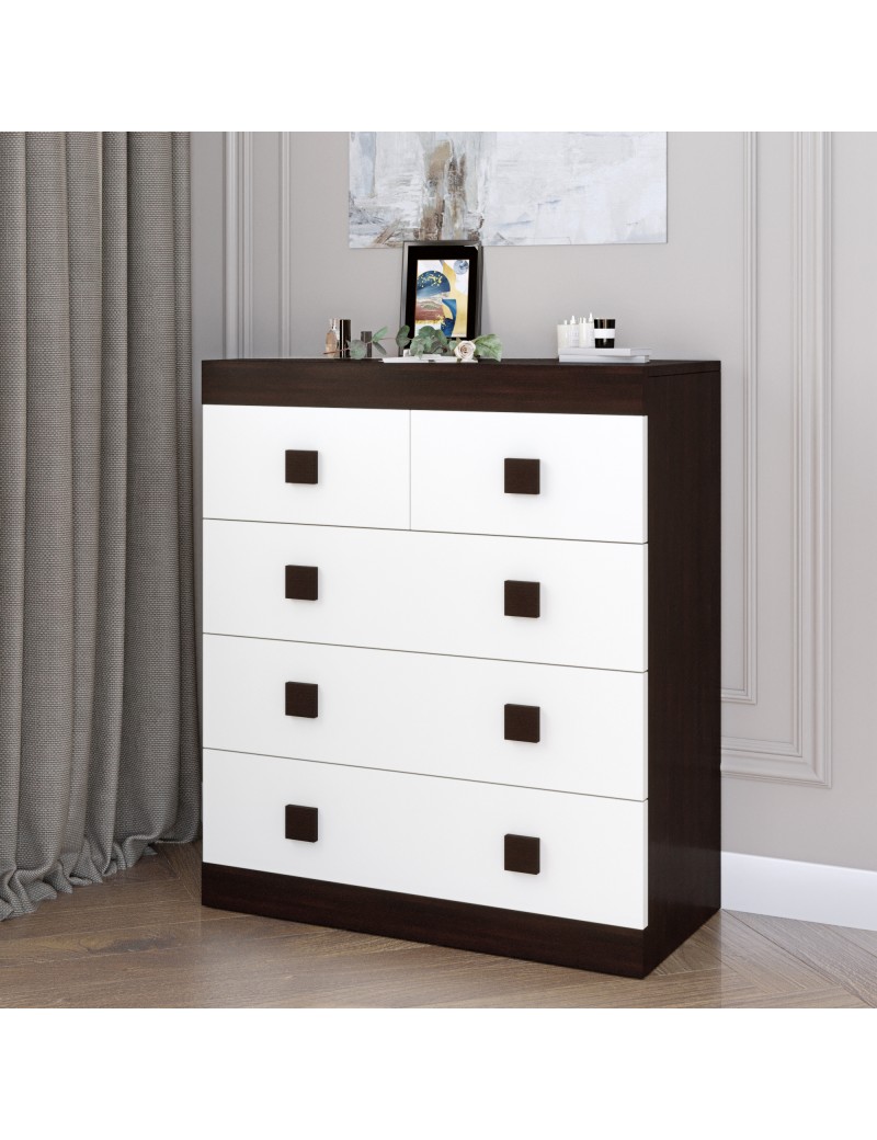 Комод для речей Еверест на 5 ящиків Соната-3 80х38х94 венге + білий (DTM-2603)