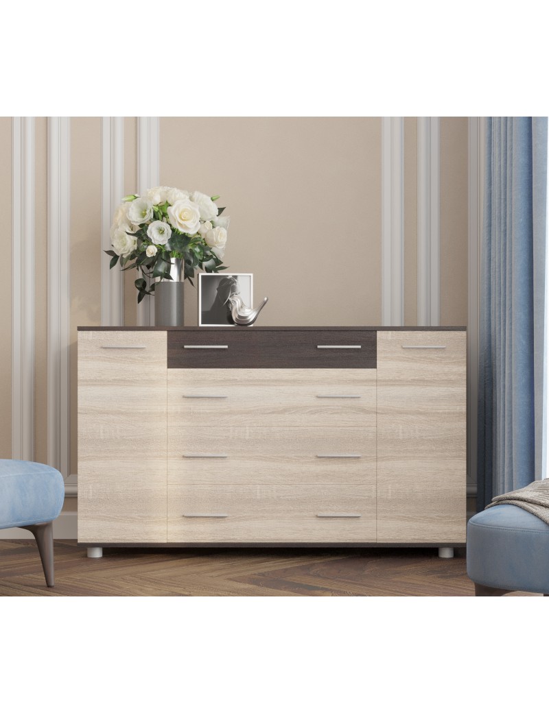 Комод для речей К-4 Еверест 130х38х73 венге темний+дуб молочний Телескопічні (кулькові) (DTM-2028)