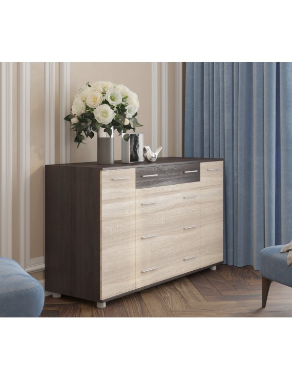 Комод для речей К-4 Еверест 130х38х73 венге темний+дуб молочний Телескопічні (кулькові) (DTM-2028)